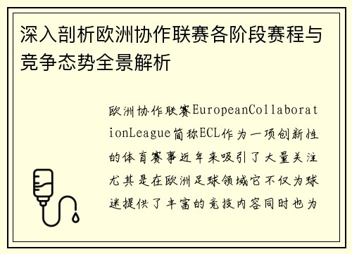 深入剖析欧洲协作联赛各阶段赛程与竞争态势全景解析